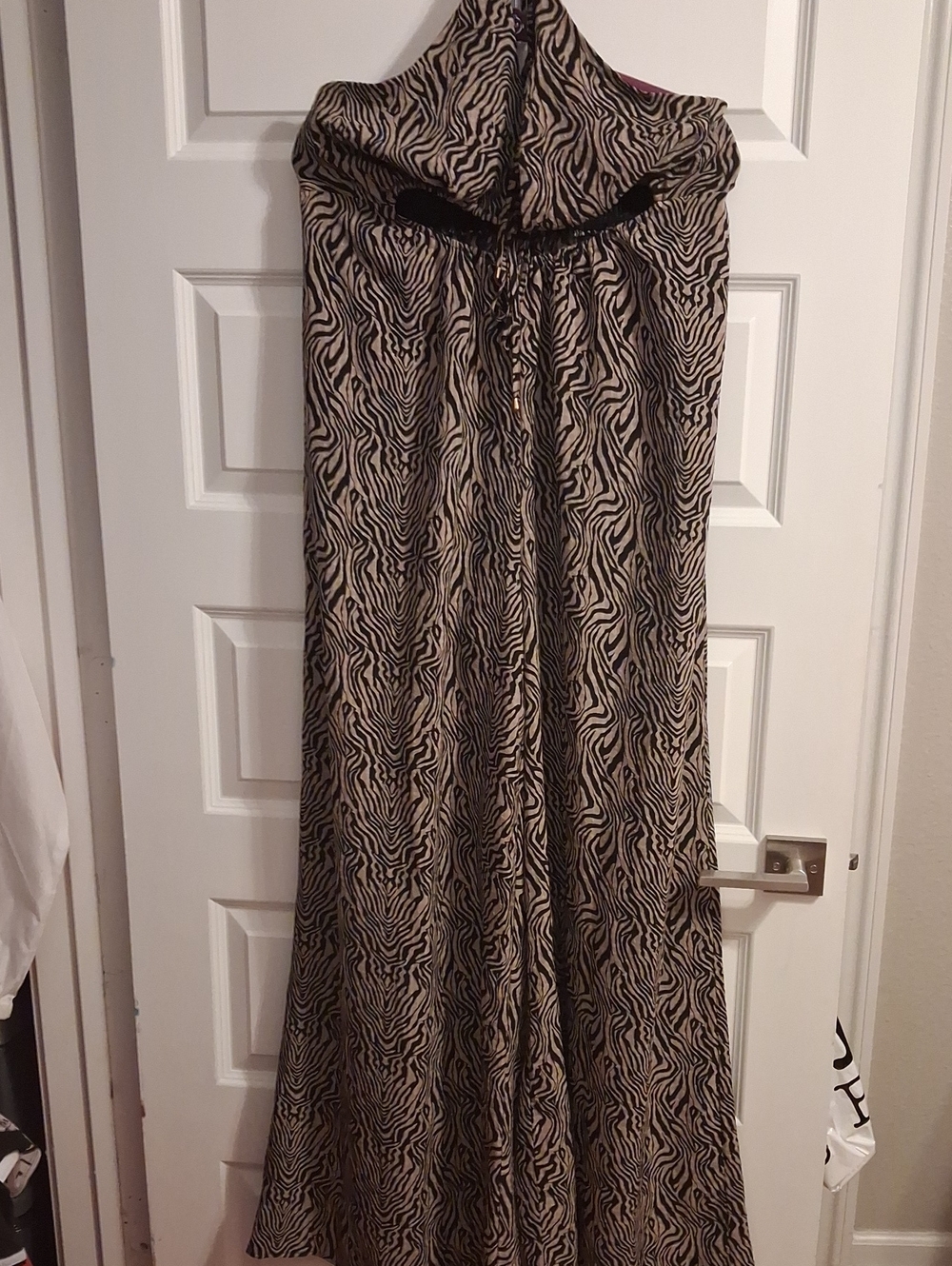 Fashion Nova Strapless Zebra-Print Wide Leg Jumpsuit - Black & Cream